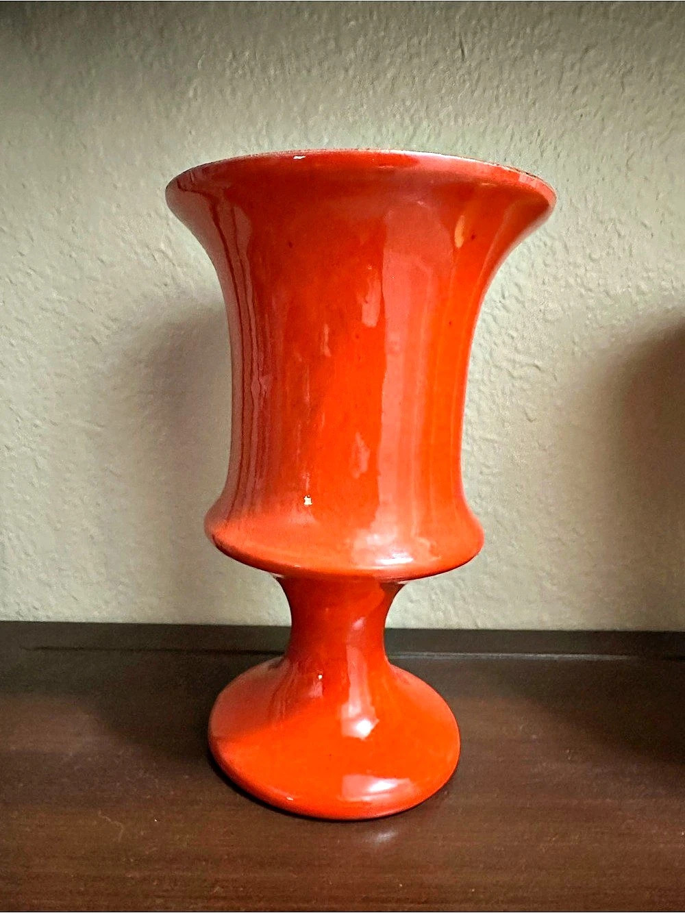 MCM Frankoma Red Orange Ceramic Vintage Vase Retro Pottery Vibrant EUC